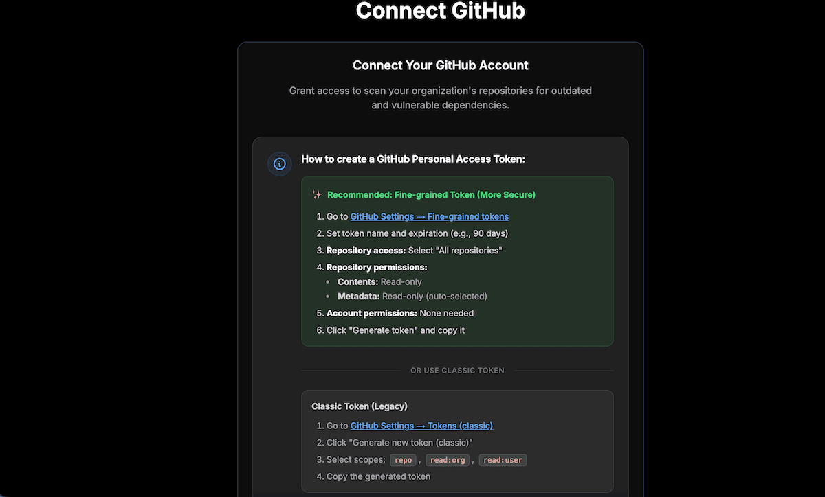 GitHub connection flow