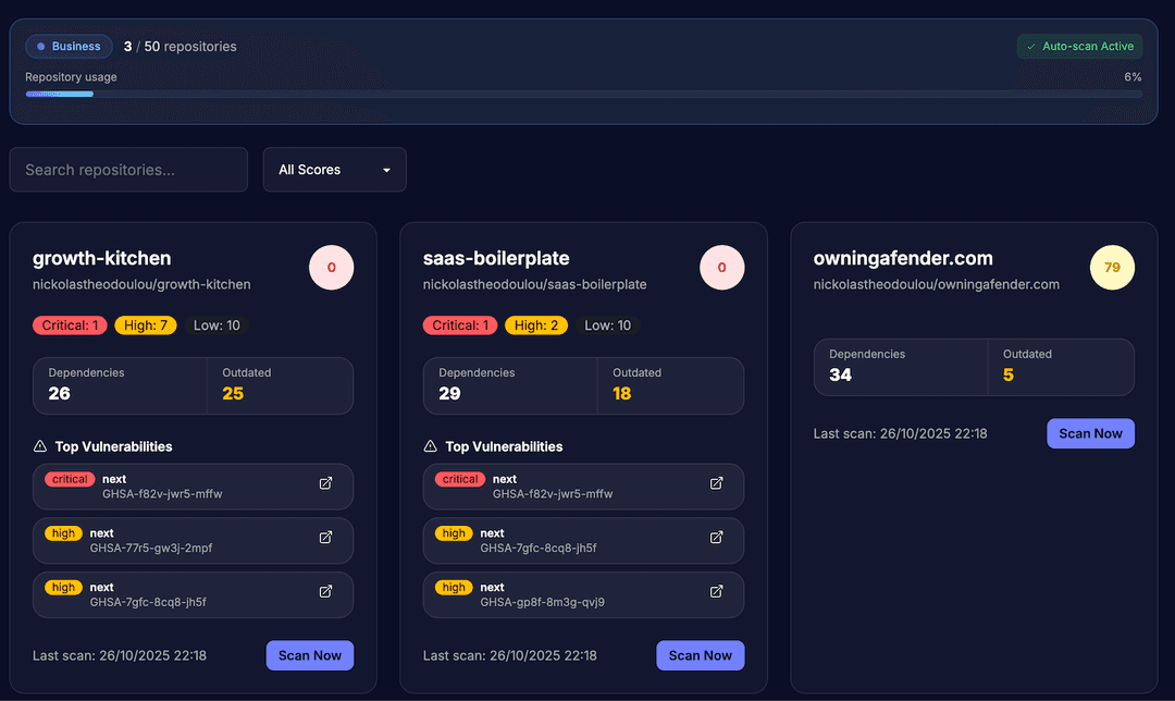 NPMScan - Automated GitHub Dependency Security Scanner