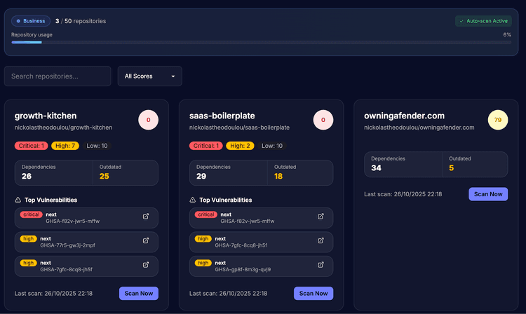 NPMScan - Automated GitHub Dependency Security Scanner